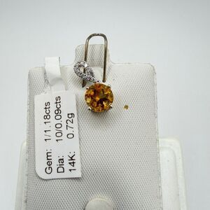 NWT 1.18cts round cut CITRINE with .09cts diamond accents in 14kt WG pendant!